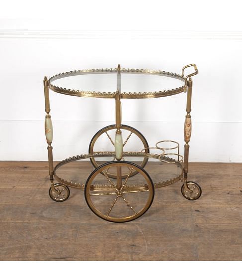 1960s Brass and Chalcedony Drinks Trolley