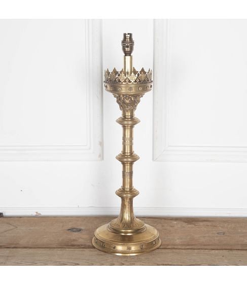 19th Century Brass Gothic Style Table Lamp