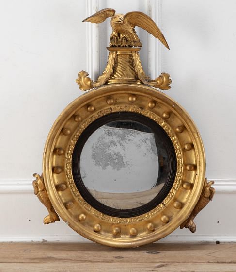 19th Century Convex Wall Mirror with Eagle Decoration