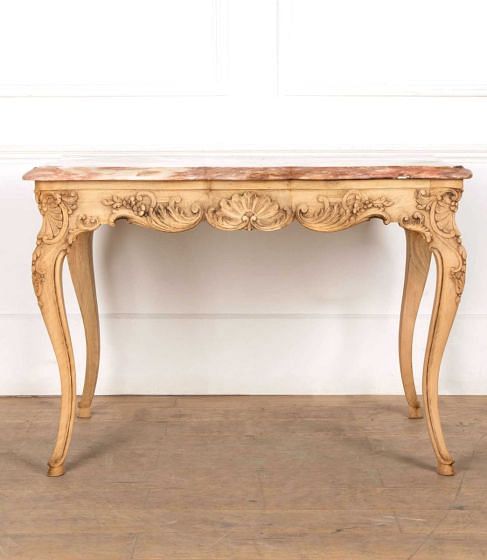 19th Century French Bleached Walnut and Marble Occasional Table
