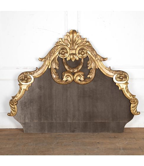 19th Century Large Italian Giltwood Upholstered Headboard