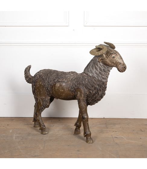 19th Century Life-Size Carved Indian Goat