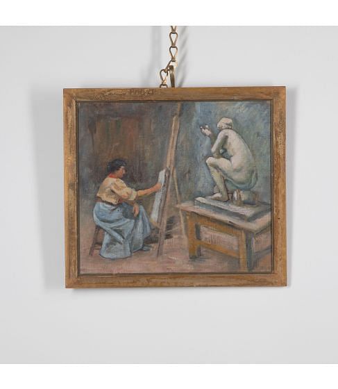 19th Century Painting Of A Female Artist At Her Easel