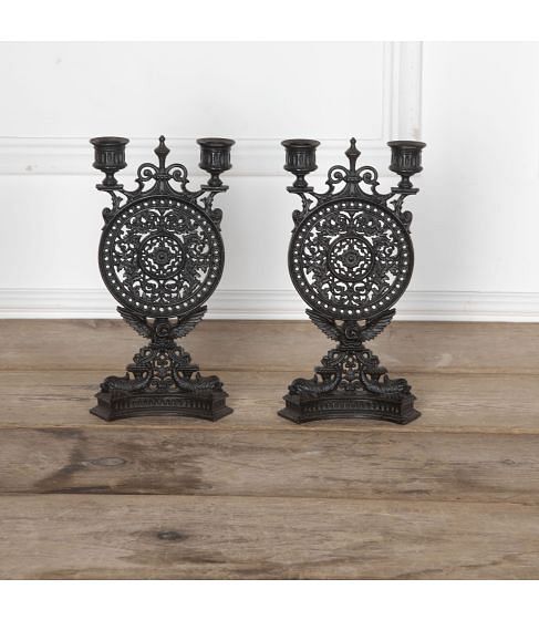 19th Century Pair of Cast Iron Candle Sticks