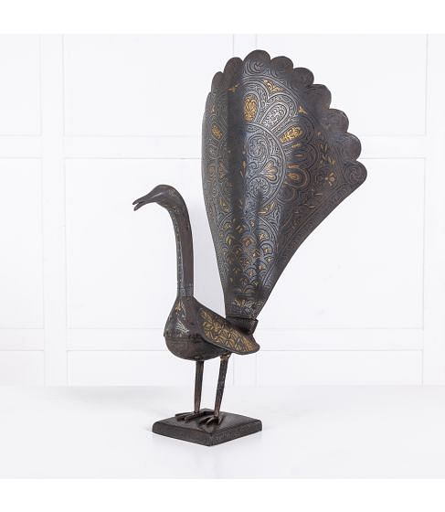 19th Century Qājār Steel Peacock