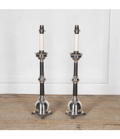 19th Century Silver Plated and Bronze Table Lamps