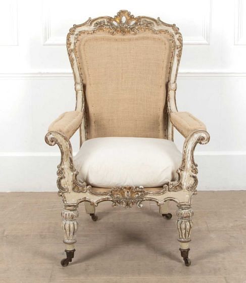 Large Scale 19th Century William IV Original Painted and Gilt Armchair