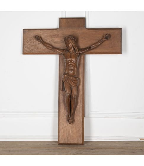 20th Century Art Deco Carved Oak Crucifix