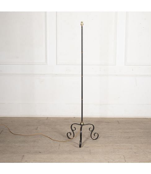 20th Century Black Metal and Brass Floor Lamp