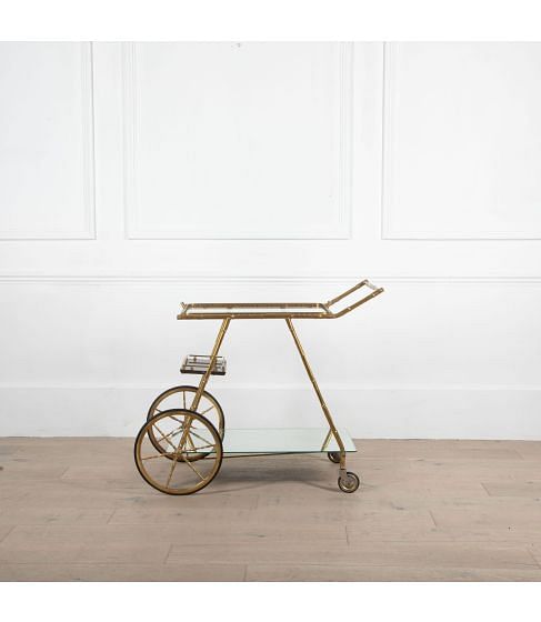 20th Century Brass Mirror Drinks Trolley