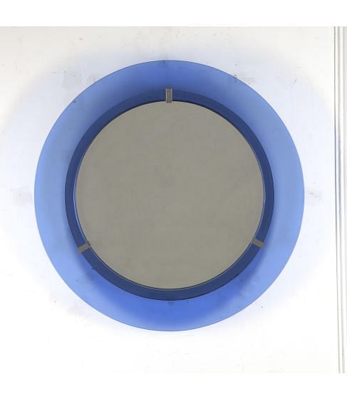 20th Century Cristal Arte Circular Blue Mirror