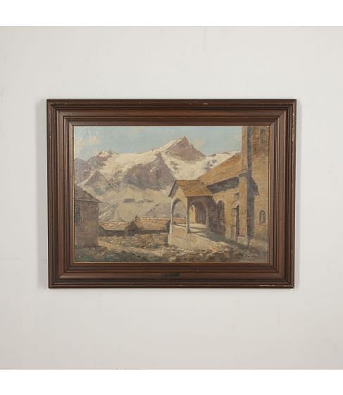 20th Century French Oil on Canvas Mountain Scene
