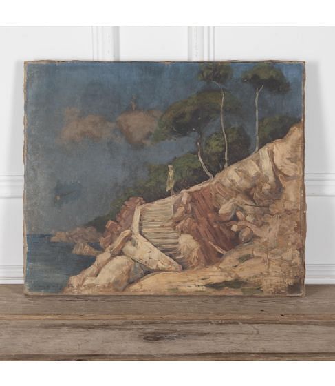 20th Century French Oil On Canvas of a Lakeside