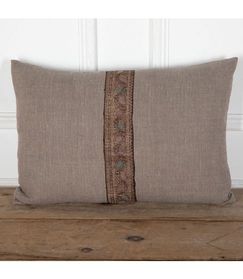 20th Century Linen Cushion with Indian Braid