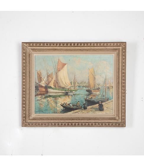 20th Century Painting of a Breton Harbour Scene