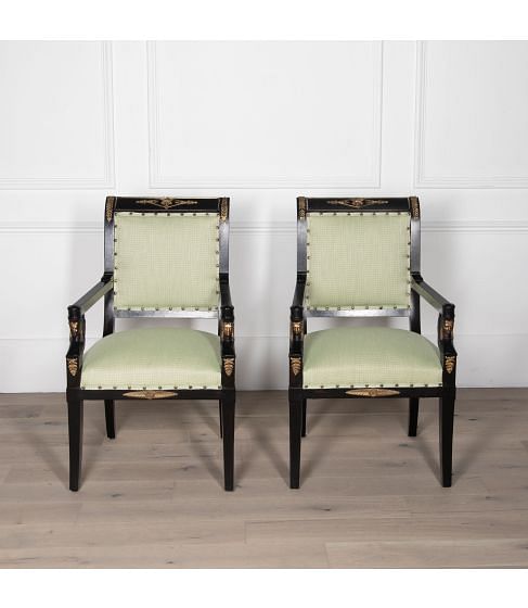 20th Century Pair of Ebonised Empire Armchairs