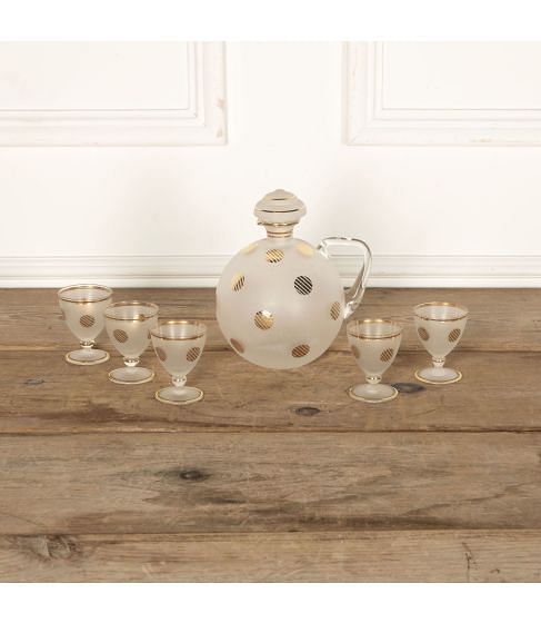 20th Century Round Bohemian Cocktail Decanter and Glasses Set