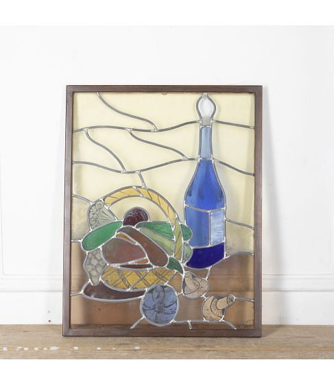 20th Century Signed Still-Life Stained Glass Panel