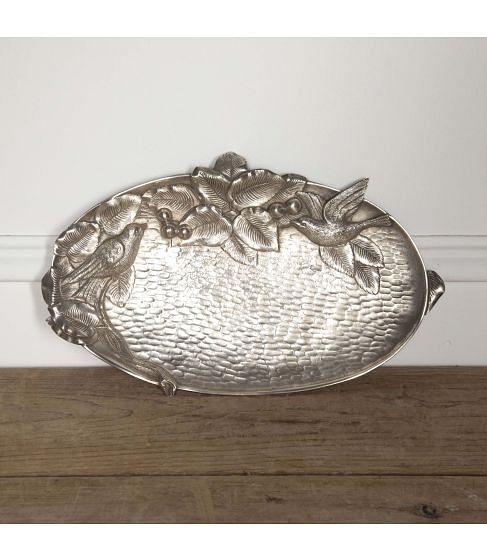 20th Century Silver Plate Tray Decorated with Birds
