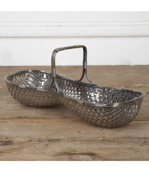 20th Century Silver Plate Woven Wine Harvest Basket