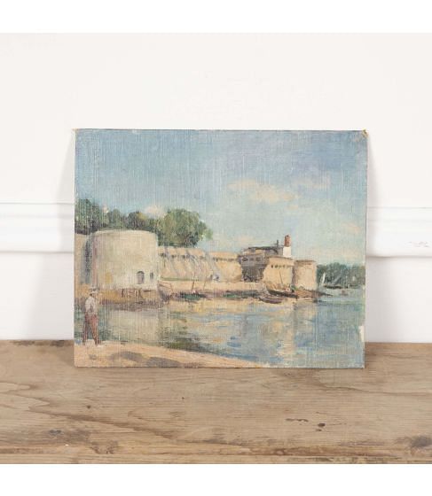 20th Century Small Painting of Concarneau Fishing Port, Brittany
