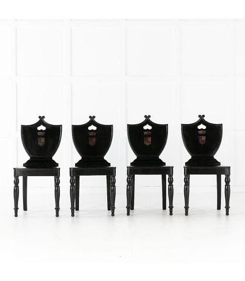 Set of Four 19th Century Ebonised Hall Chairs