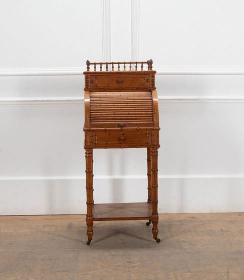 19th Century French Faux Bamboo Tambour Fronted Night Stand