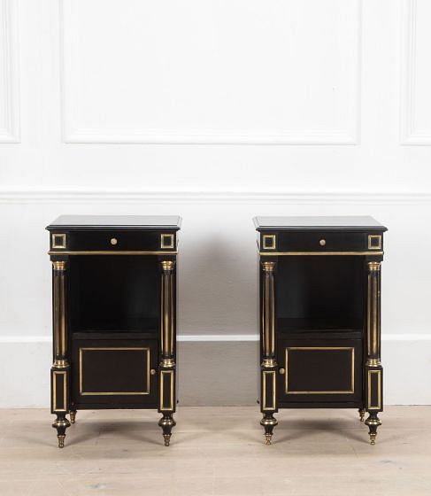 Pair of French Ebonized Bedside Commodes