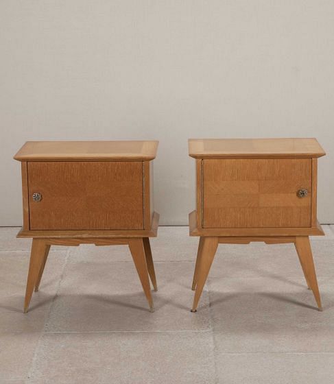 Pair of Mid-Century French Beech Bedside Cupboards
