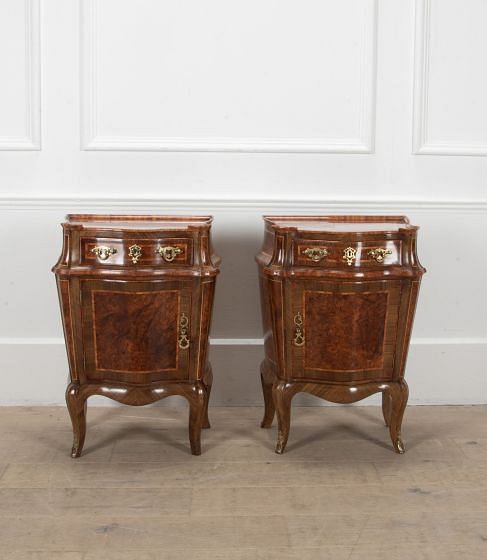 Pair of Italian 20th Century Burr Walnut Bedside Cupboards