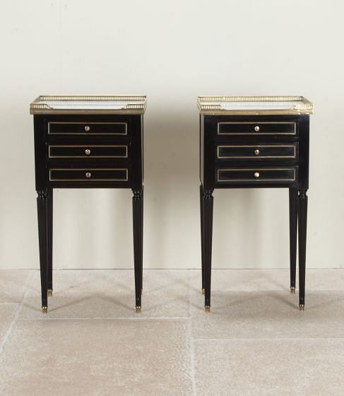 Pair of 20th Century French Three Drawer Ebonised Nightstands BD5242376