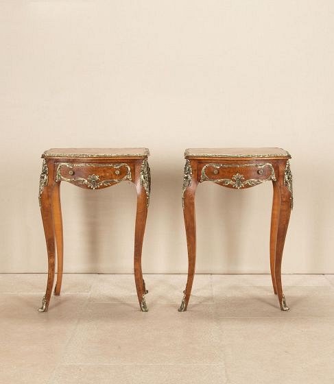 Pair of 20th Century French Burr Walnut Bedside Tables
