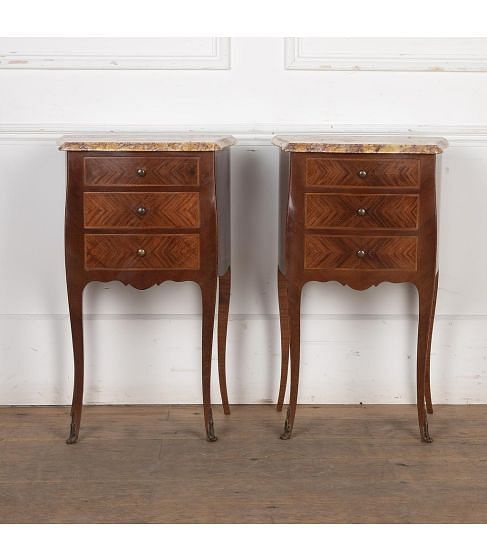Pair of 20th Century Marble Topped Bedside Cabinets