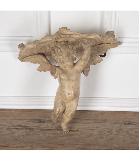 19th Century Carved Wood Italian Putti / Cherub Bracket Shelf