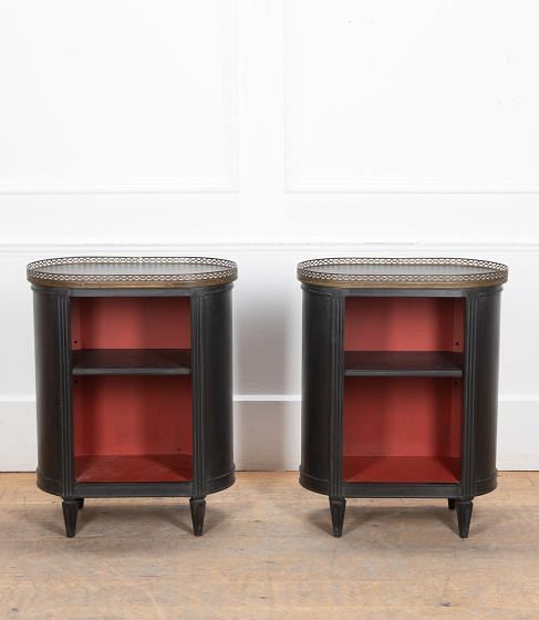 Pair of 20th Century Ebonized Oval Side Cupboards