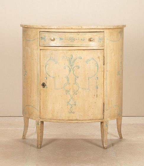 19th Century Italian Neoclassical Painted Demi Lune Cabinet
