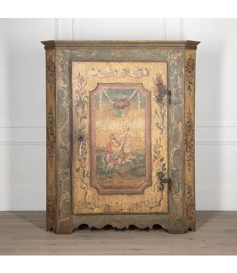 18th Century Original Painted Tyrolean Cupboard Depicting St George and the Dragon