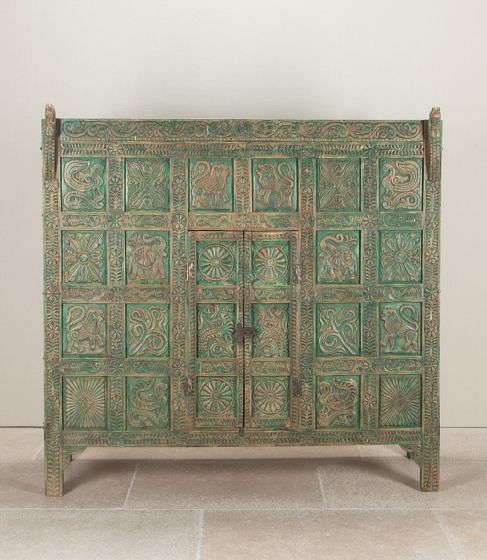 Large 20th Century Indian Green Painted Larder Cupboard