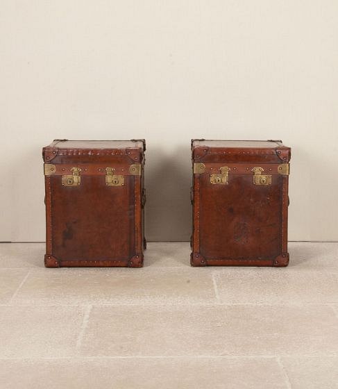 Pair of 19th Century English Leather Trunks