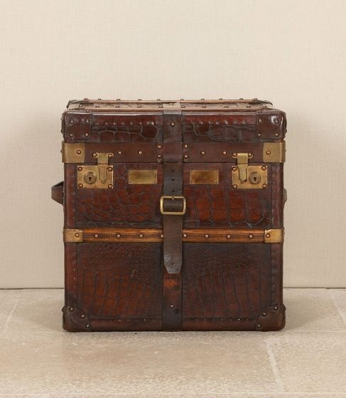 19th Century English Crocodile Pressed Leather Trunk