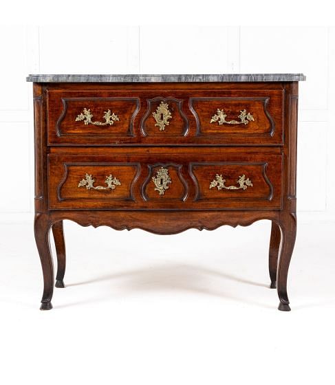 Mid 18th Century French Walnut Commode with Marble Top