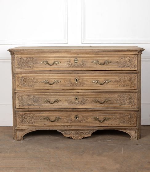 Large 18th Century Flemish Serpentine Bleached Oak Commode