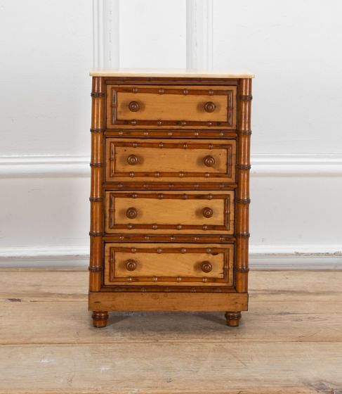 19th Century French Miniature Faux Bamboo Chest of Drawers