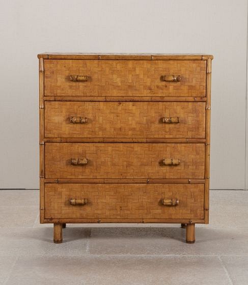 Mid-Century Italian Bamboo and Palm Commode