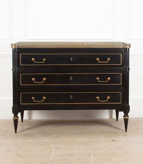 19th Century French Ebonised Three Drawer Commode