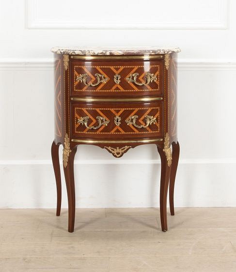 19th Century French Marble Top Commode with Boxwood Inlay