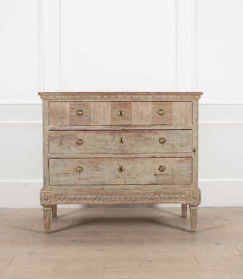 Early 19th Century Gustavian Chest in Original Blue Paint