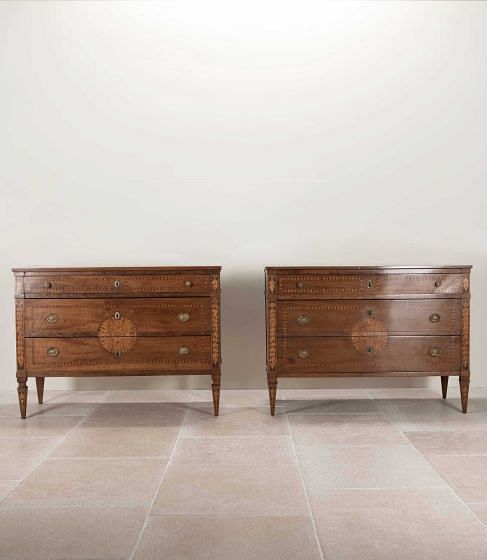 Pair of 19th Century Italian Walnut and Inlaid Commodes