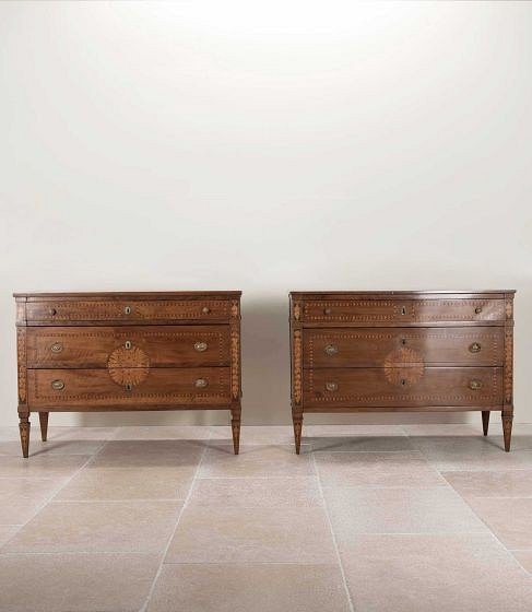 Pair of 19th Century Italian Walnut and Inlaid Commodes CC6542548