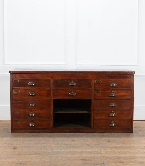 Early 20th Century Teak Bank of Drawers